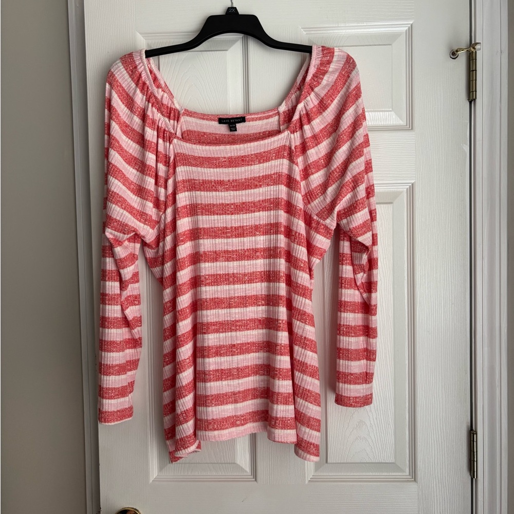 Lane Bryant Red and White Striped Long Sleeve Top